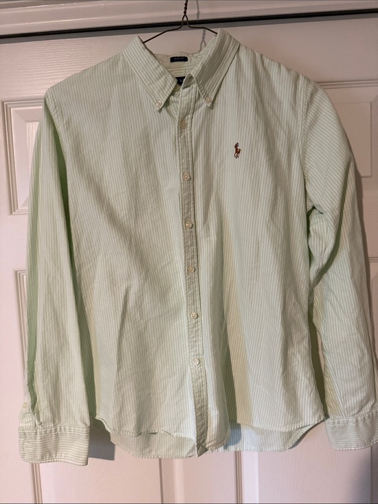 Ralph Lauren Tops - Ralph Lauren Light Mint Green & White Striped Button-Down Shirt
